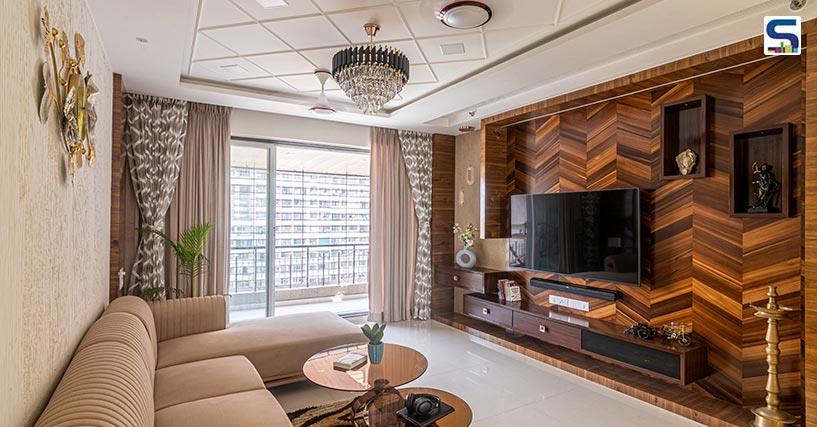 The designer enlivens the interiors of this flat- “Summer Home” in Ambernath, Thane using a combination of veneers.